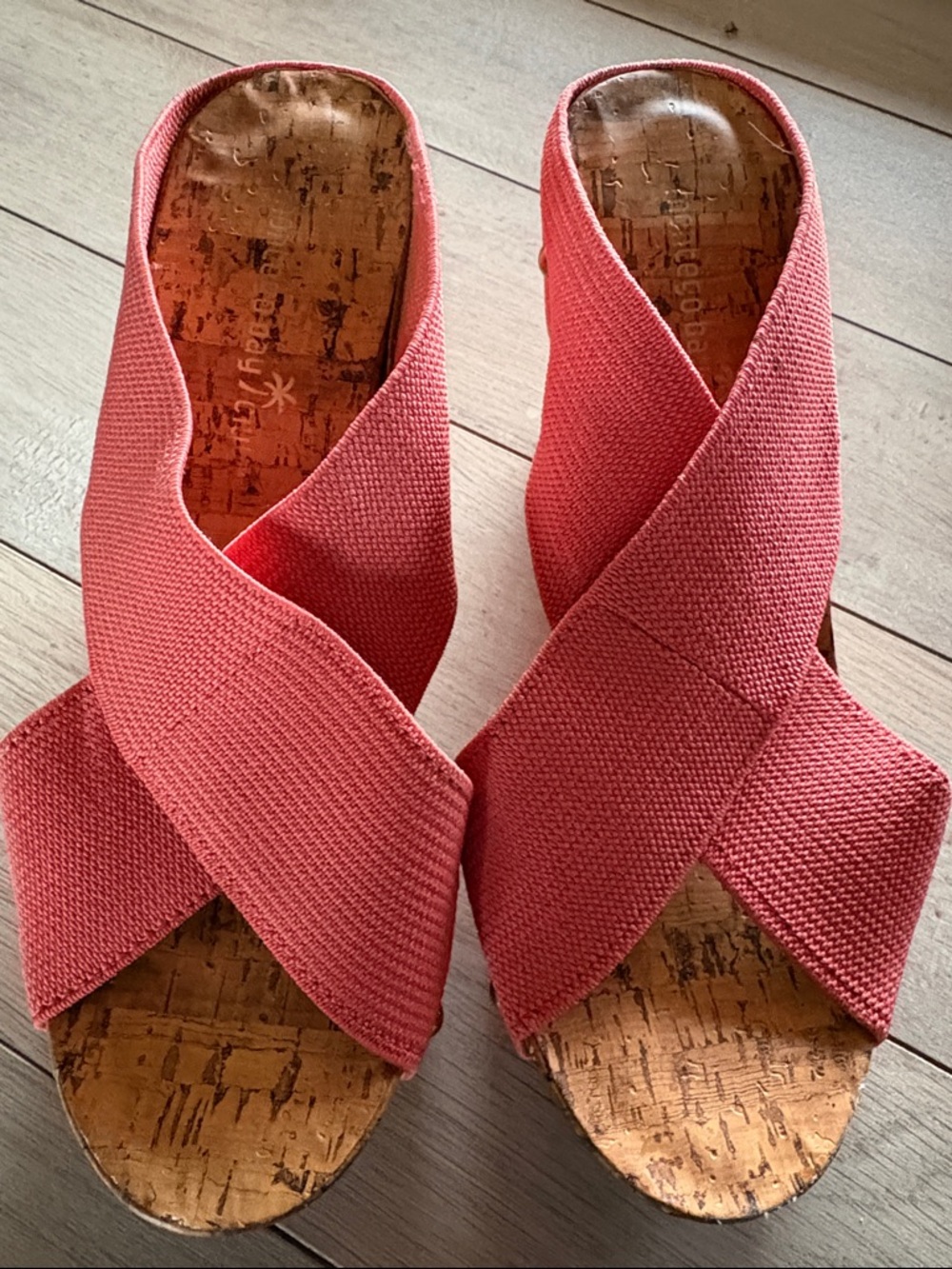 Montego Bay Club Coral-Pink Crossband Cork Wedge Mules